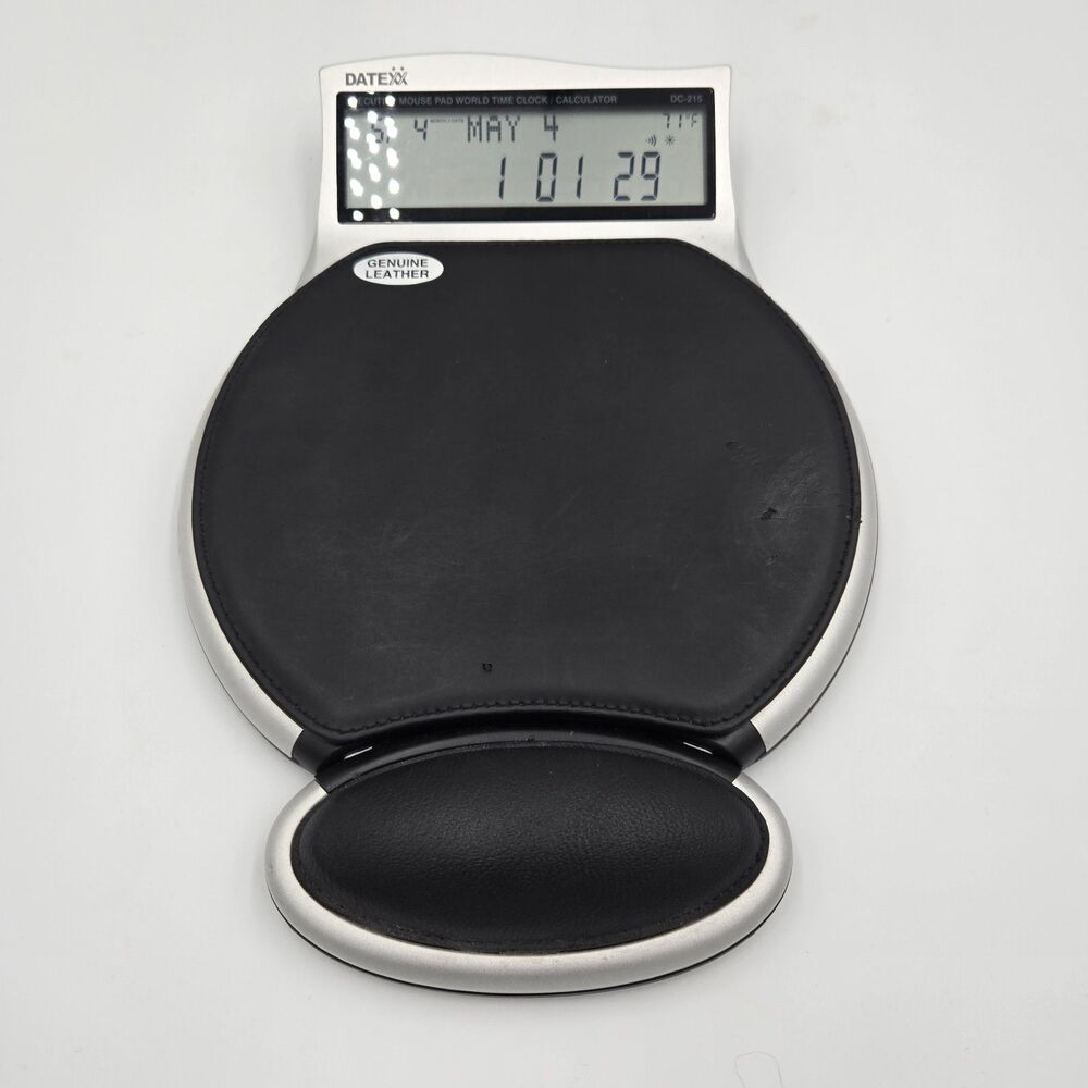 Datexx DC-215WTG Vintage Black Digital World Clock Calculator Leather Mouse pad